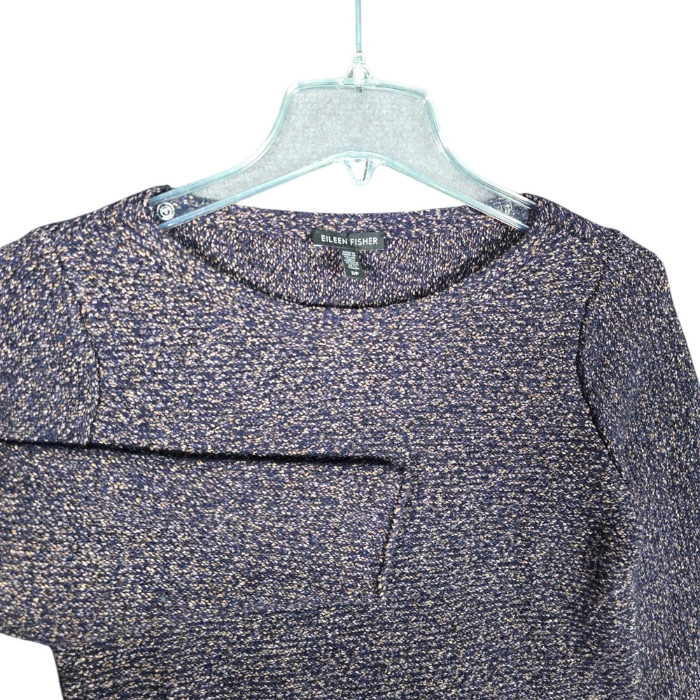 Eileen Fisher Sweater Womens Small Midnight Bateau Neck Fringe Hem Wool Cotton